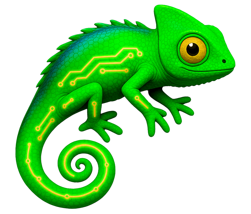 Chameleon mascot with color-changing animation